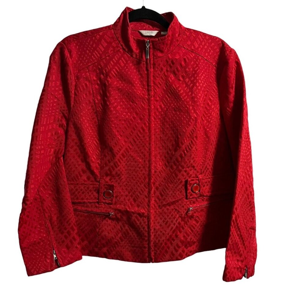 Erin‎ Women's Textured Red Zippered Jacket Size PL
